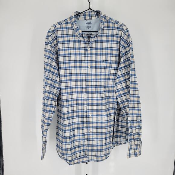 Izod Saltwater Mens Sz XL Long Sleeve Button Up Shirt Blue Yellow Plaid - Picture 1 of 4
